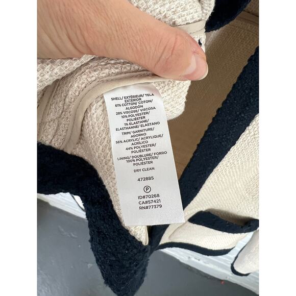 Ann Taylor Women's Open Front Tweed Blazer Jacket Long Sleeve Cream Black Sz XS - Picture 4 of 6